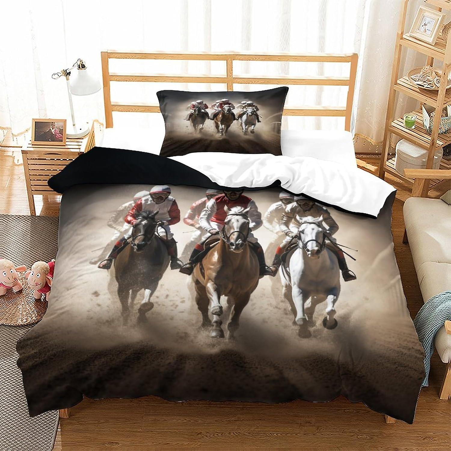 سباق الخيل الفراش 2 قطعة مجموعة 3D غطاء لحاف مع أكياس وسائد الفراش مجموعة مع سحاب إغلاق هيبوالرجينيك لينة ستوكات غطاء لحاف واحد