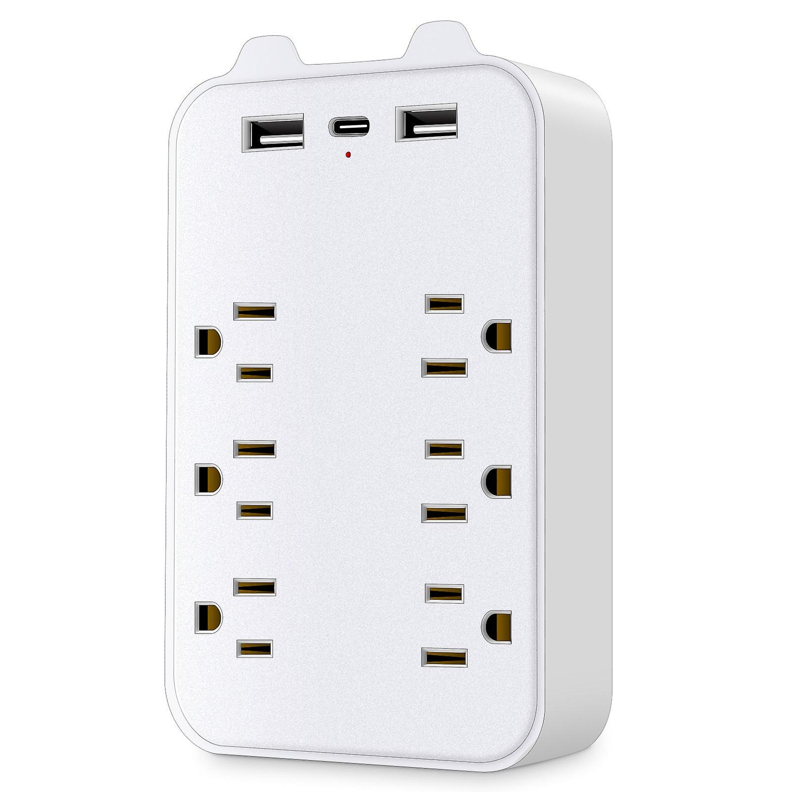 9-In-1 Surge Protector 6-outlet Extender With 2 Usb & 1 Usb-c Ports Power Strip Multi Plug Outlets Wall Adapter Spaced For Home