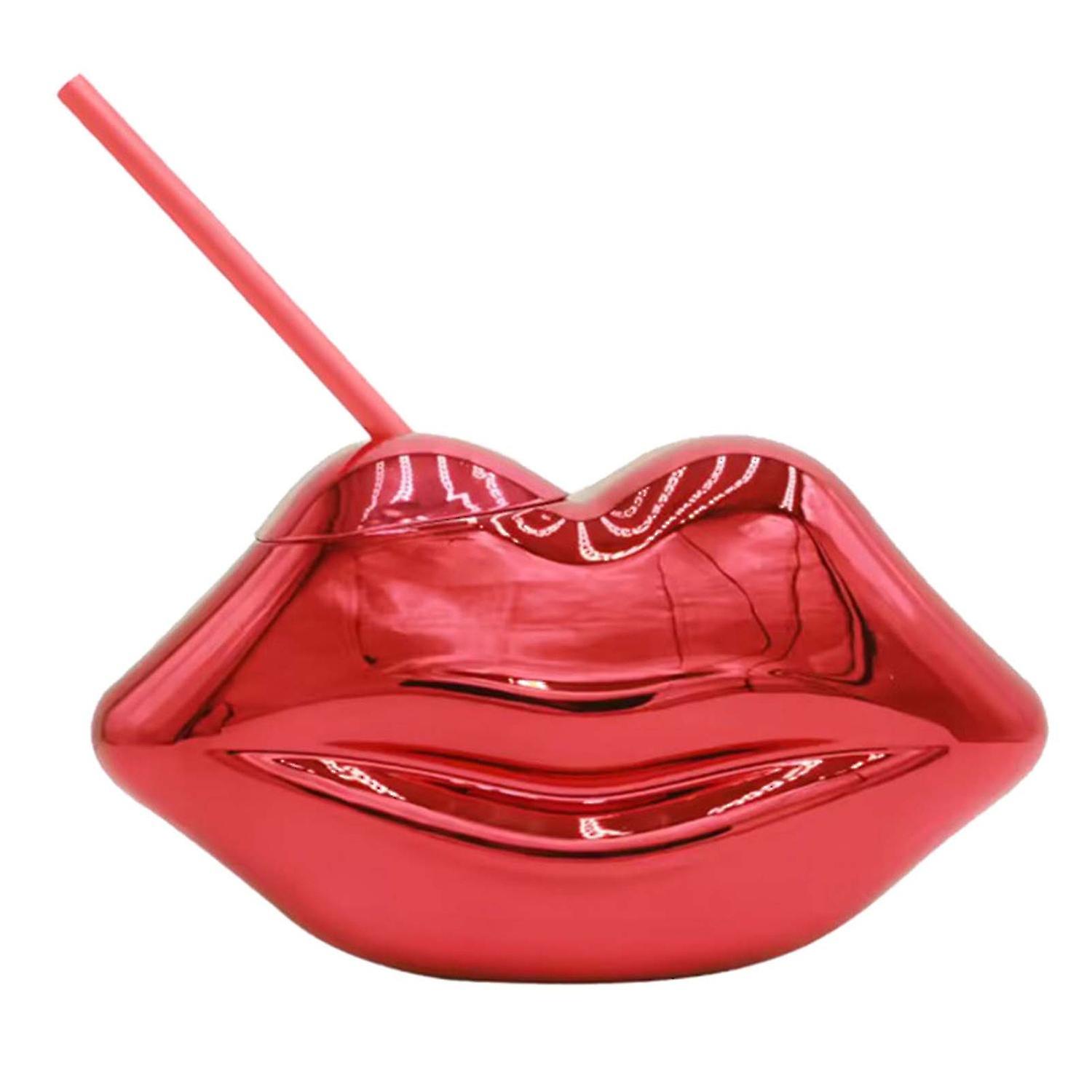 Red Lip Sippy Cup Food Grade PP Mirror Shine Cute Large Capacity Heavy Duty Party Prop BPA Free
