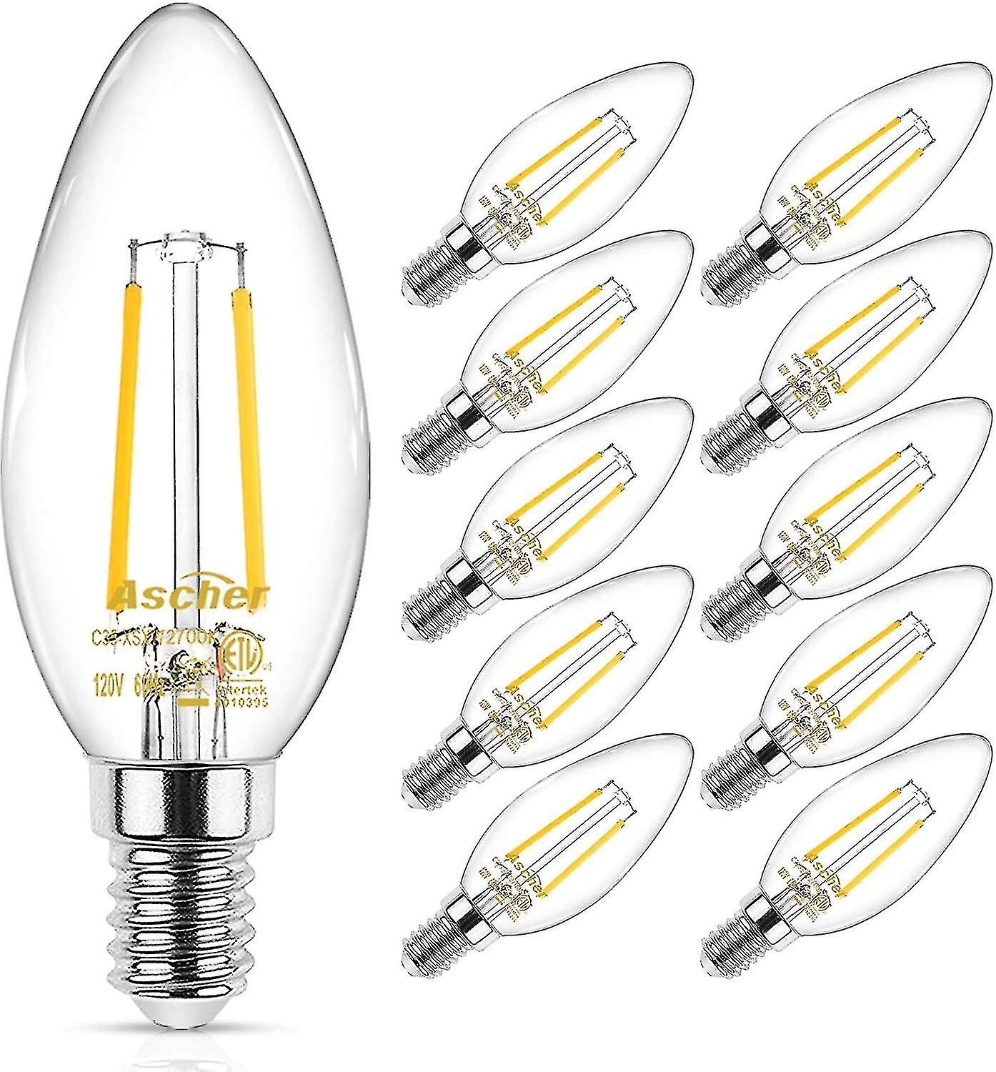 Clasic E12 Led Candelabra Bec, Echivalent 40w, Alb Cald 2700k, Filament Clear Glass, Non-dimmable, Pachet de 10