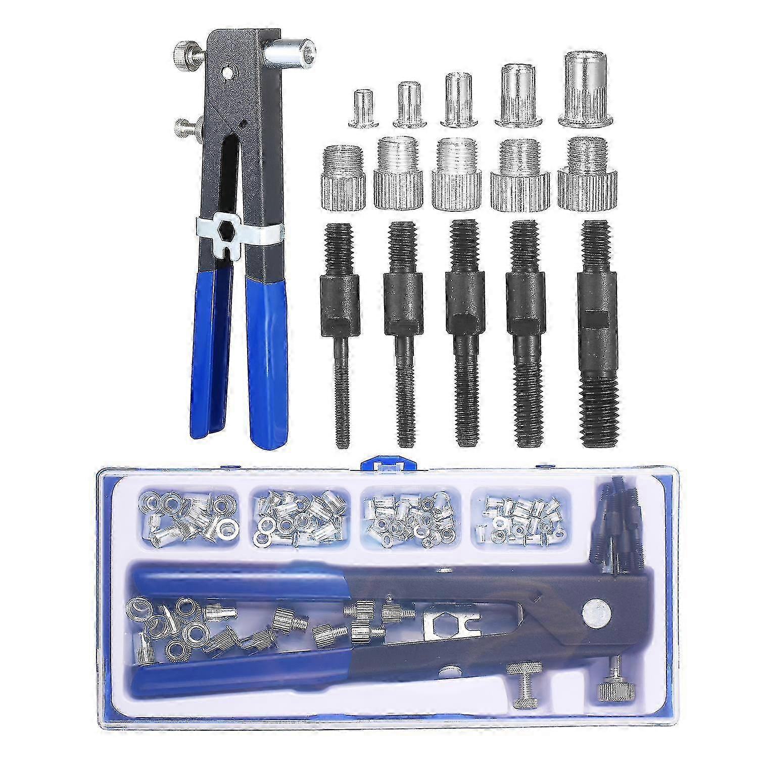 86pcs Nietmutter Werkzeugsatz Set Blindniete Mutter Hand Nietenschlüssel Gewindeeinsatz Werkzeug Nietmutter Pistole mit metrischen Nietmuttern Sortiment M3 M4 M5 M6 M8