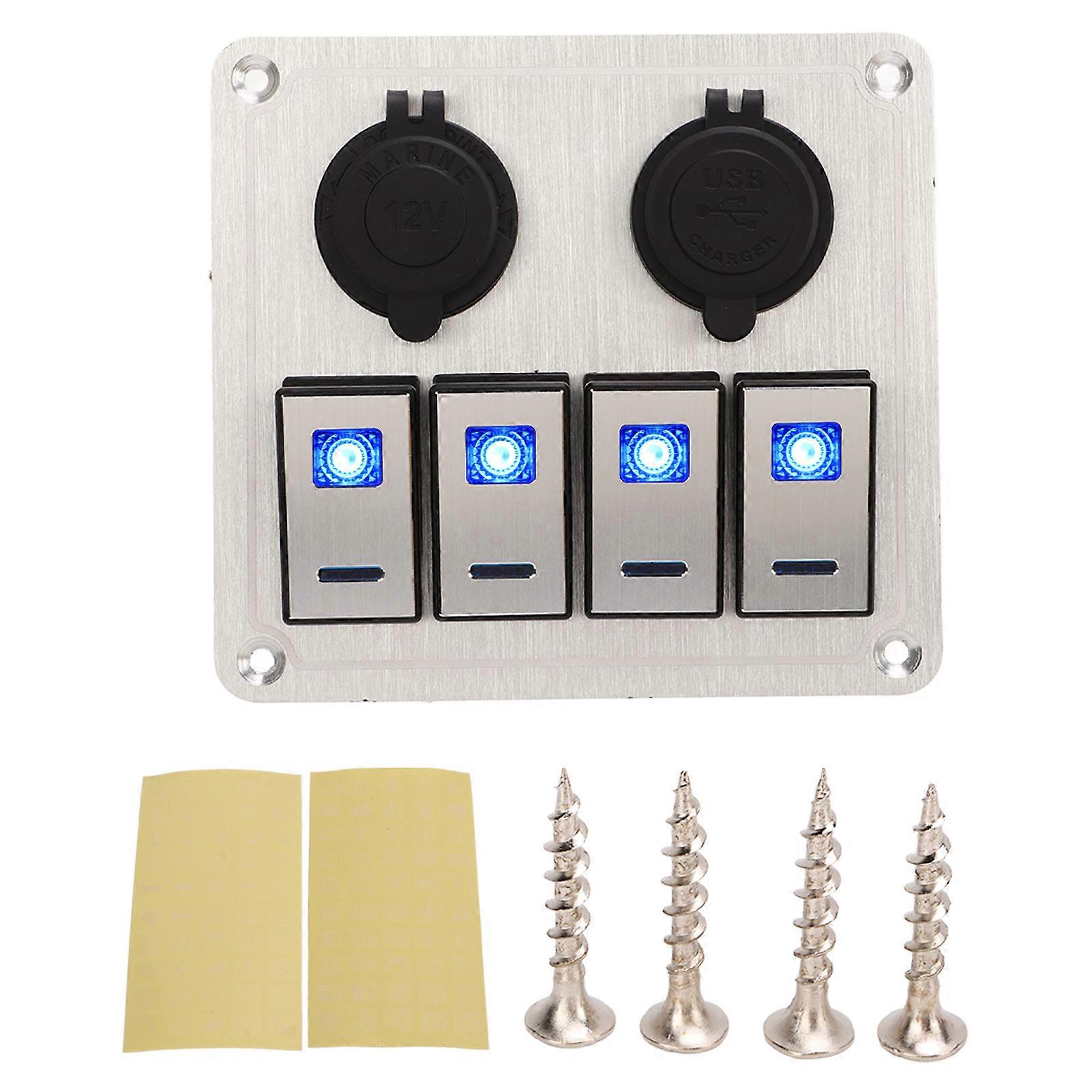 4 عصابة الألومنيوم الروك لوحة التبديل أكسيد الفضة ON قبالة لوحة تبديل LED مزدوجة السلكية مسبقا لقارب السيارة RV