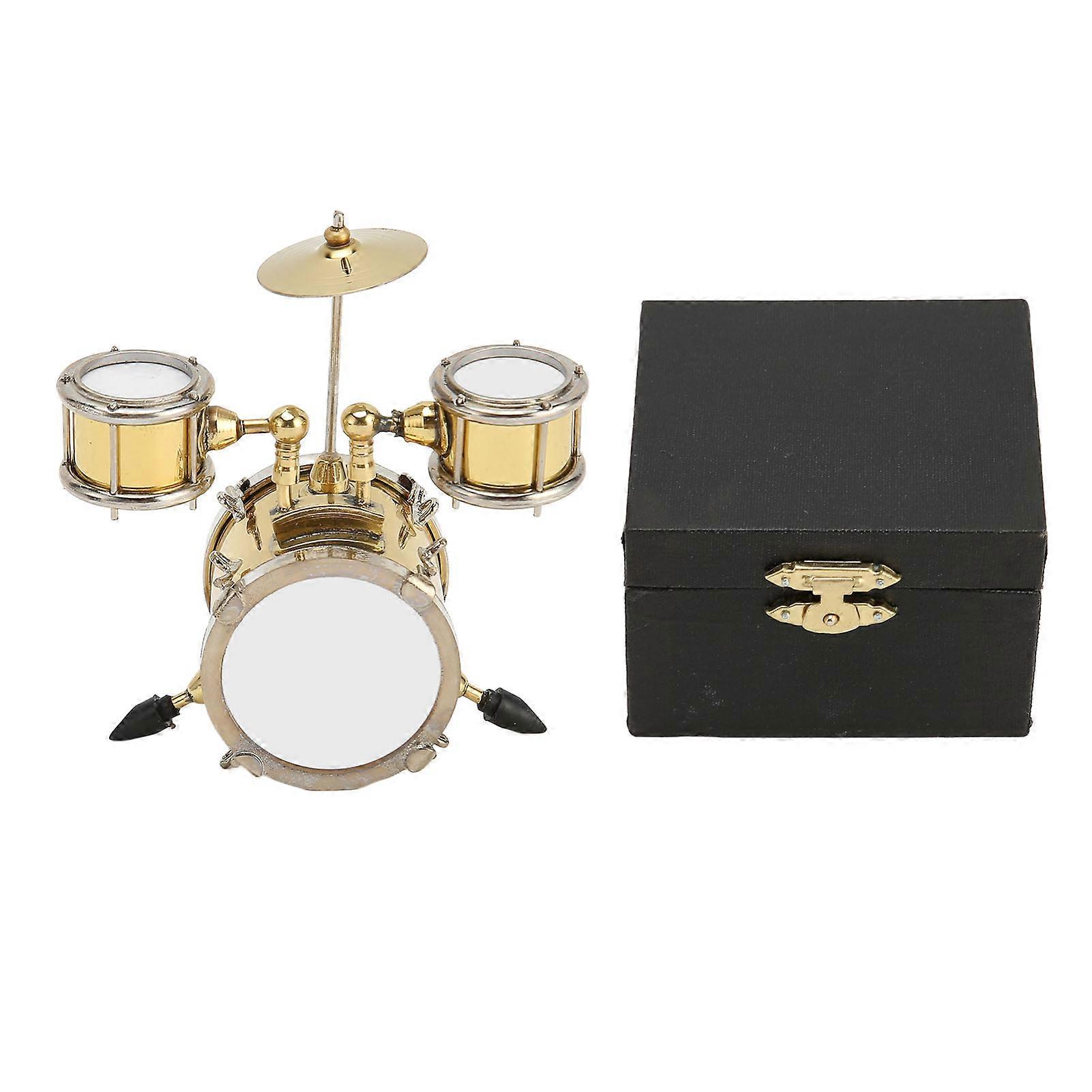 Copper Miniature Drum Set Model With Case Mini Percussion Musical Instrument Model Dollhouse Ornament