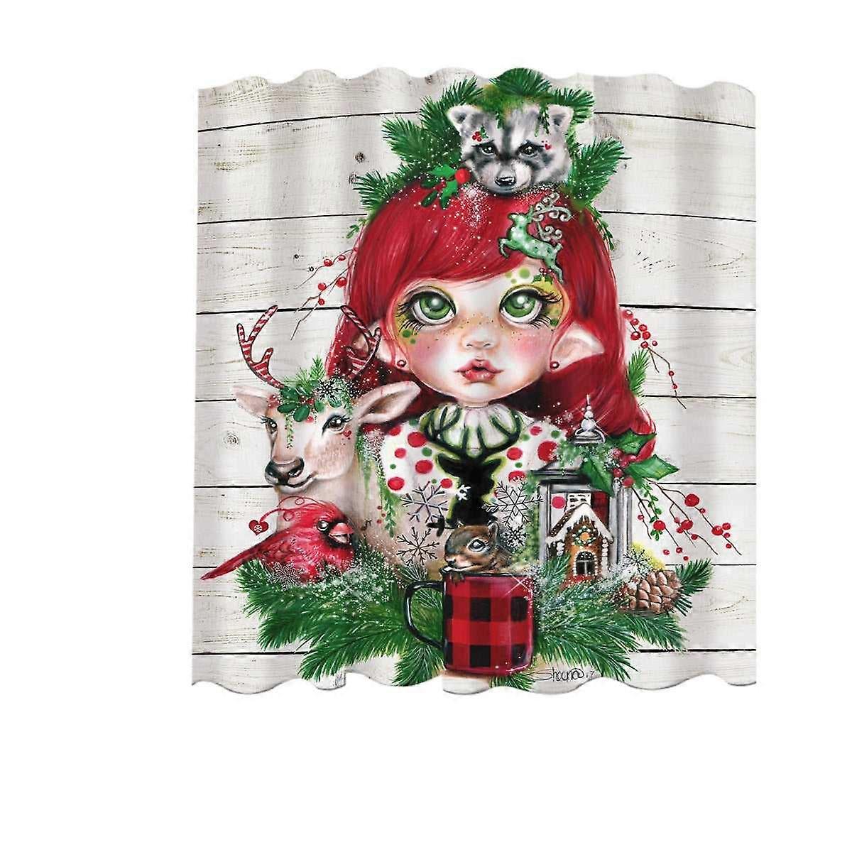 可爱的圣诞克莱尔和森林动物浴帘