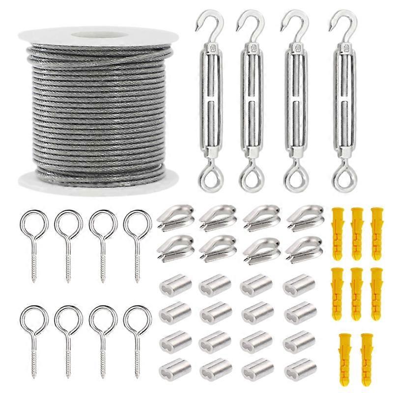 Wire Rope Cable Hooks Stainless Steel Cord Hanging Kit with Turnbuckle Wire Tensioner for Sun Shade, Tent Installation