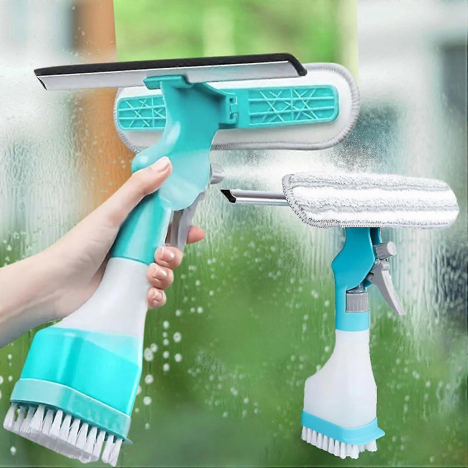 4-in-1 Scraper Brush Spray and Brush, Multifunction Double-Sided Window Cleaning