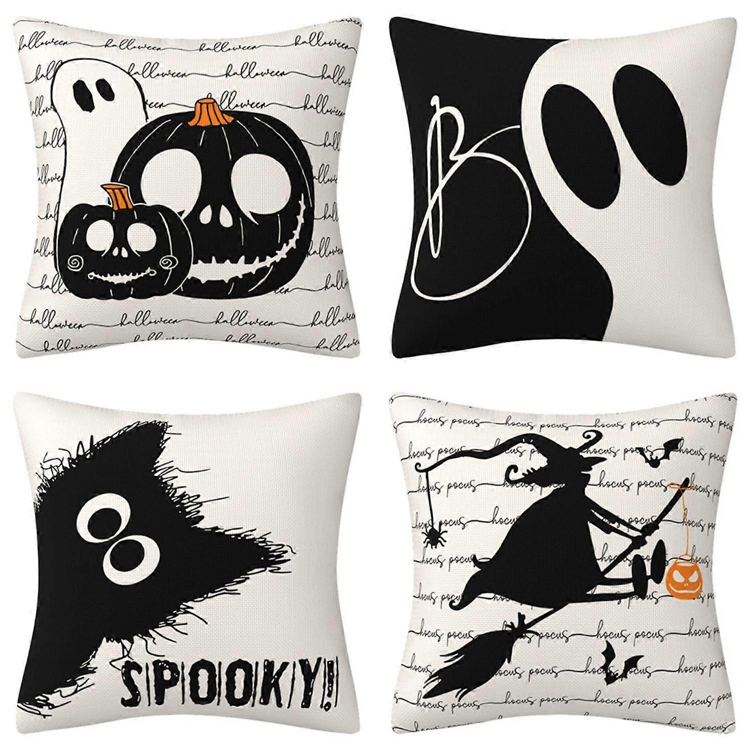 1 Set Halloween Pillowcase Hidden Zipper Closure Spooky Pattern Pillow Covers for Home Festive