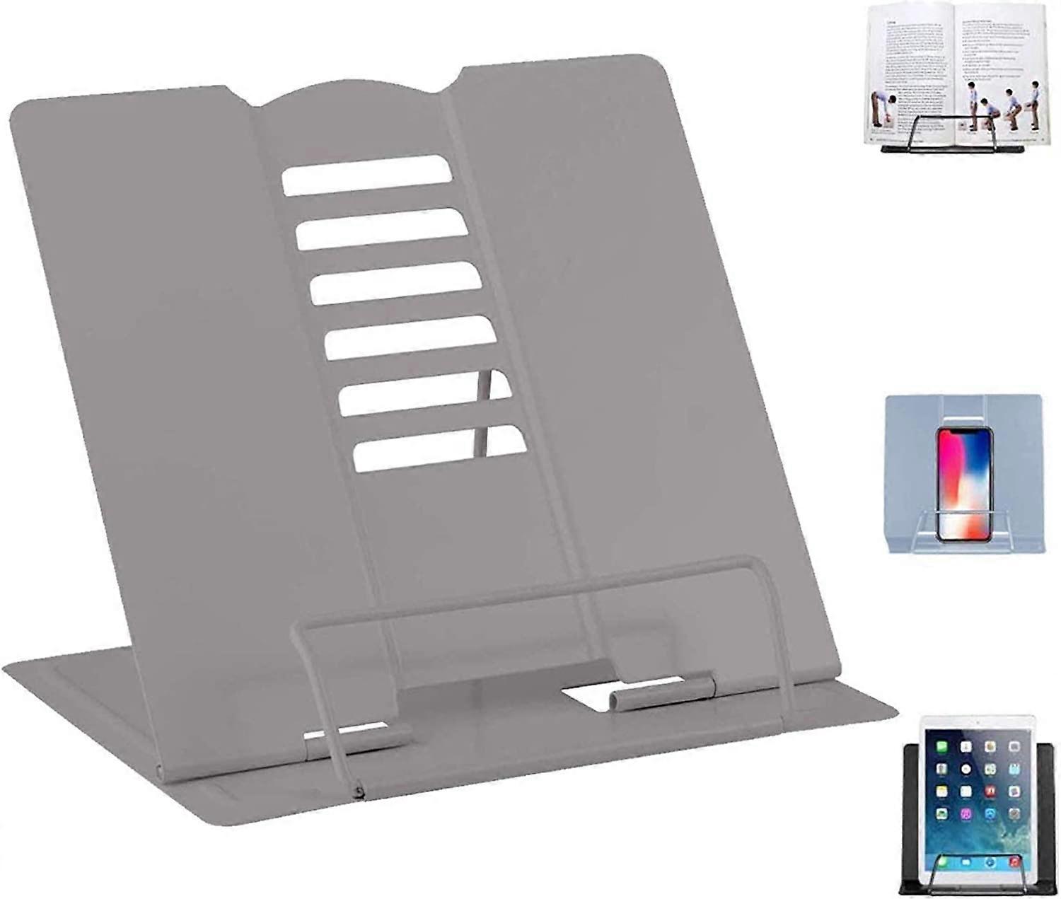 Adjustable Non-Slip Recipe Music Book Stand, Multi-Function Metal Easel (Grey)