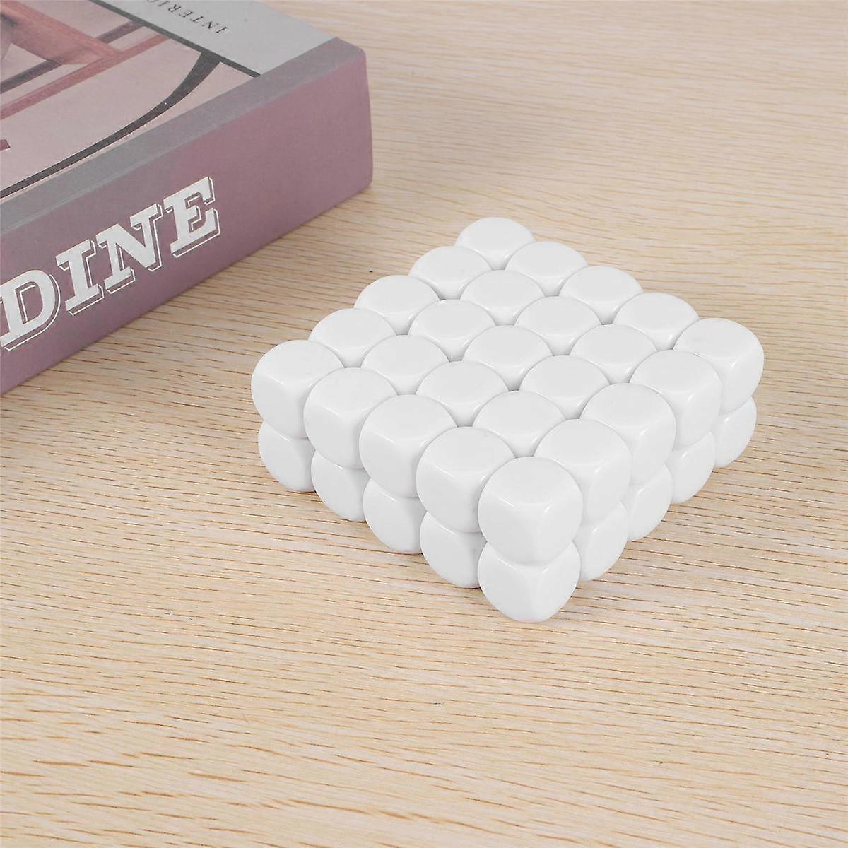 50 Pack 16MM Blank White Set Acrylic Rounded D6 Cubes for Game,Party,,DIY Sticker and Teaching