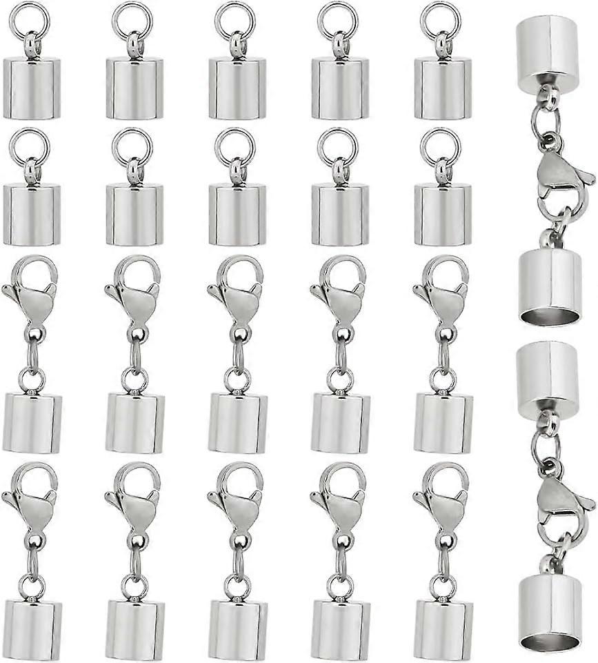 20 Pairs Stainless Steel Cord Ends Caps Connector with Jump Rings and Lobster Claw Clasps Leather Cord Ends Terminators Crimp End Tips for Jewelry Mak