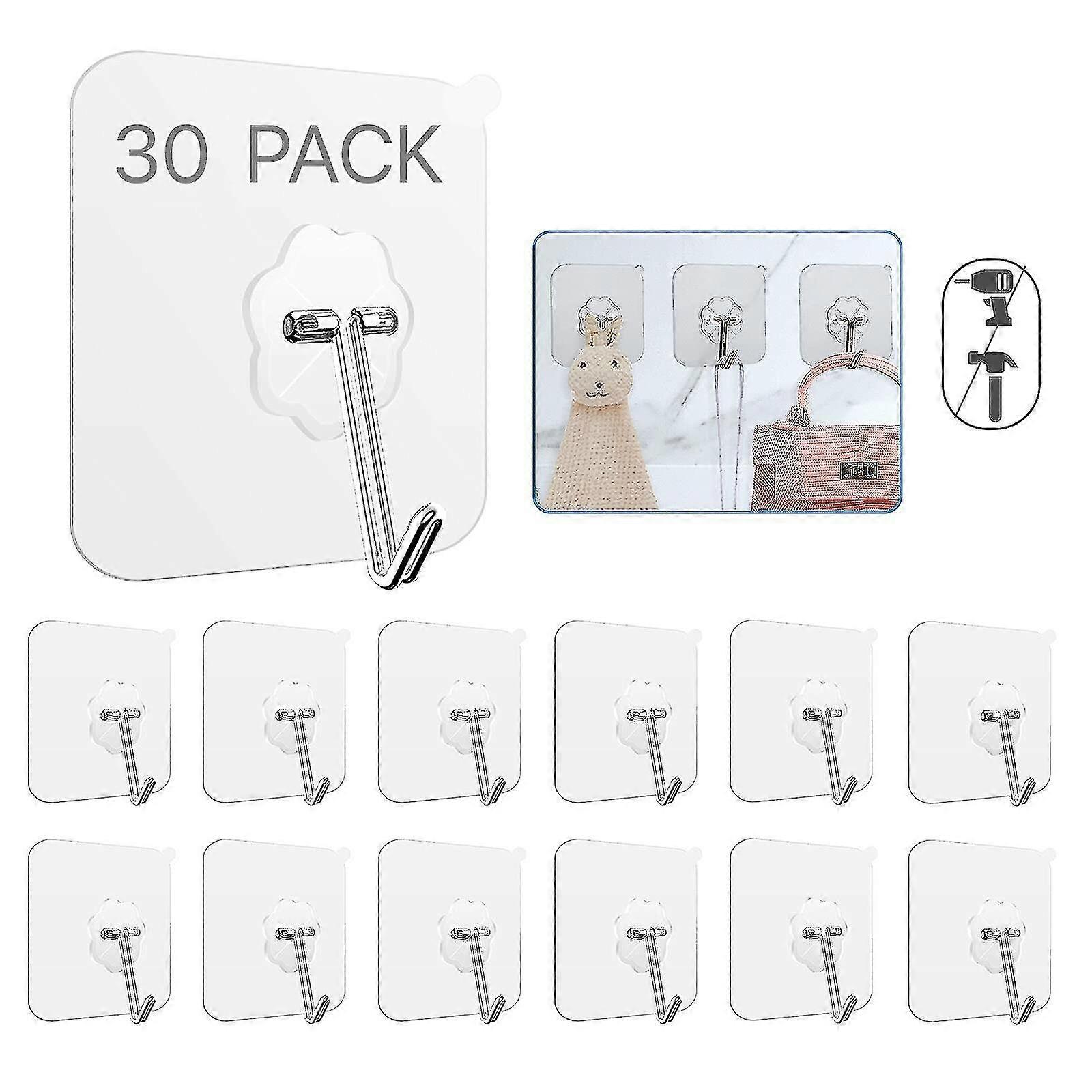 30パック接着剤壁フックヘビーデューティ粘着性フック再利用可能なシームレスハンギングフックストリップ