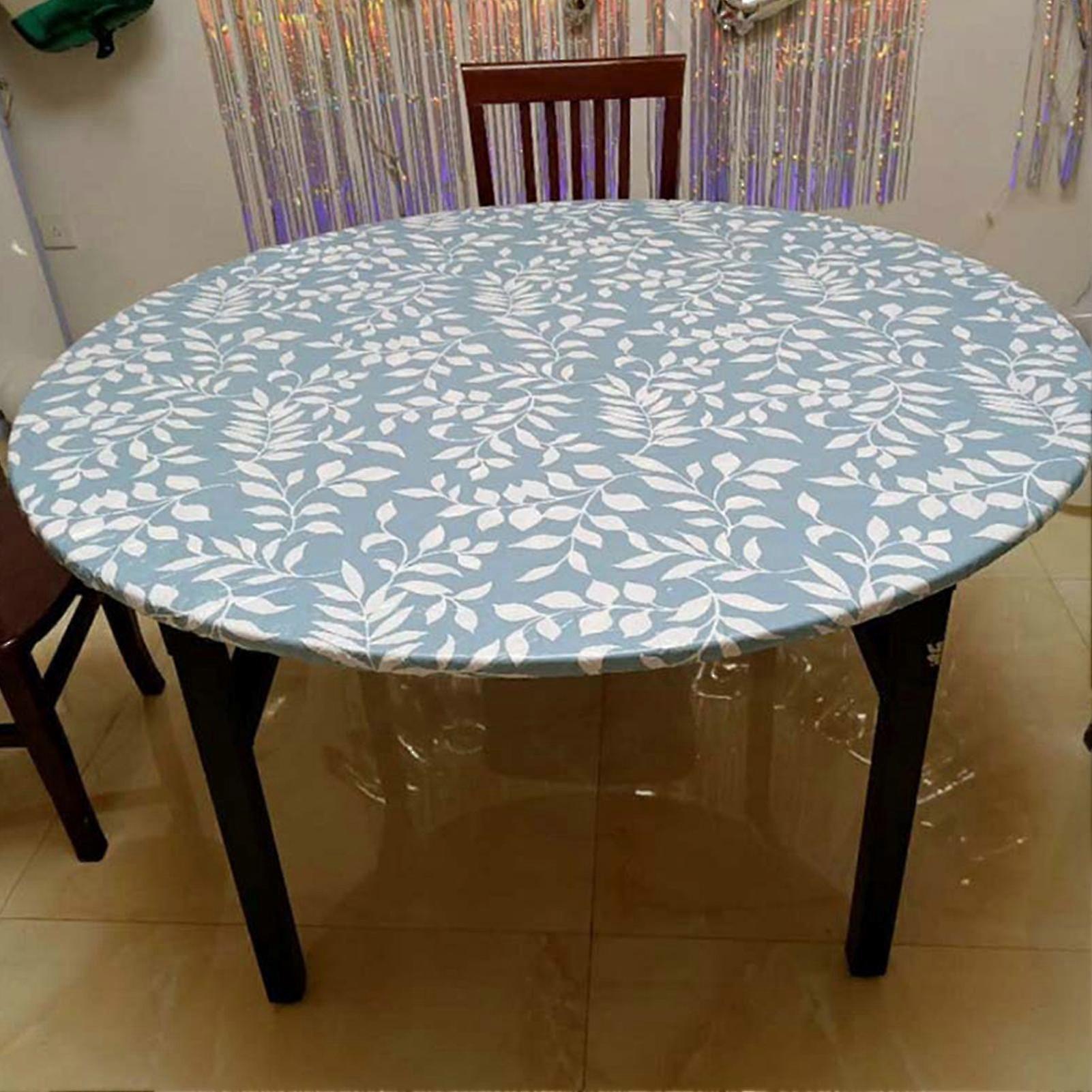 Wipeable Round Fitted Table Cloth Dining PVC Waterproof Flannel Backing Patio
