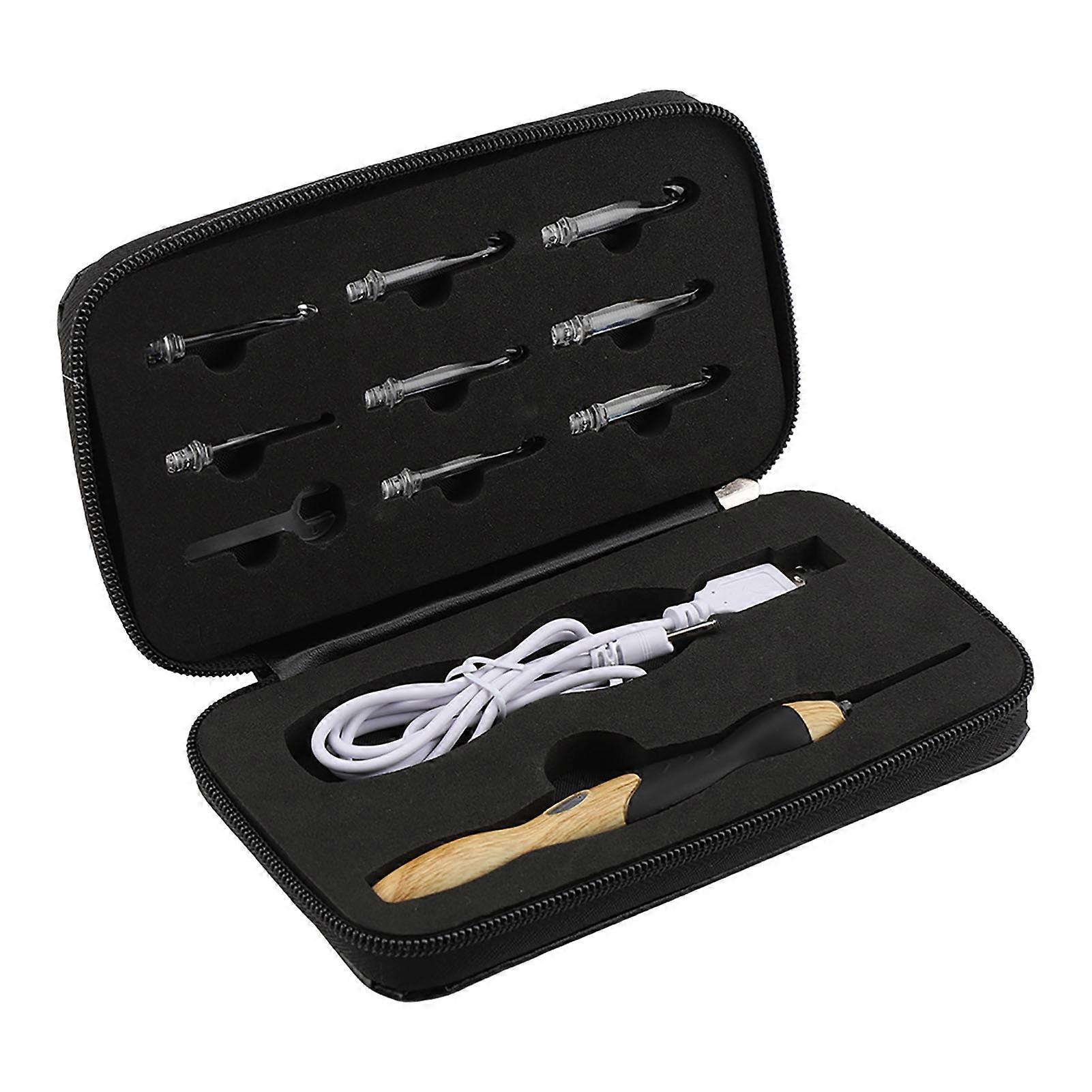 9 in 1 USB Rehargeable Light up Crochet Hooks Hand Weave Sewing Tools (Handle with Silicone)