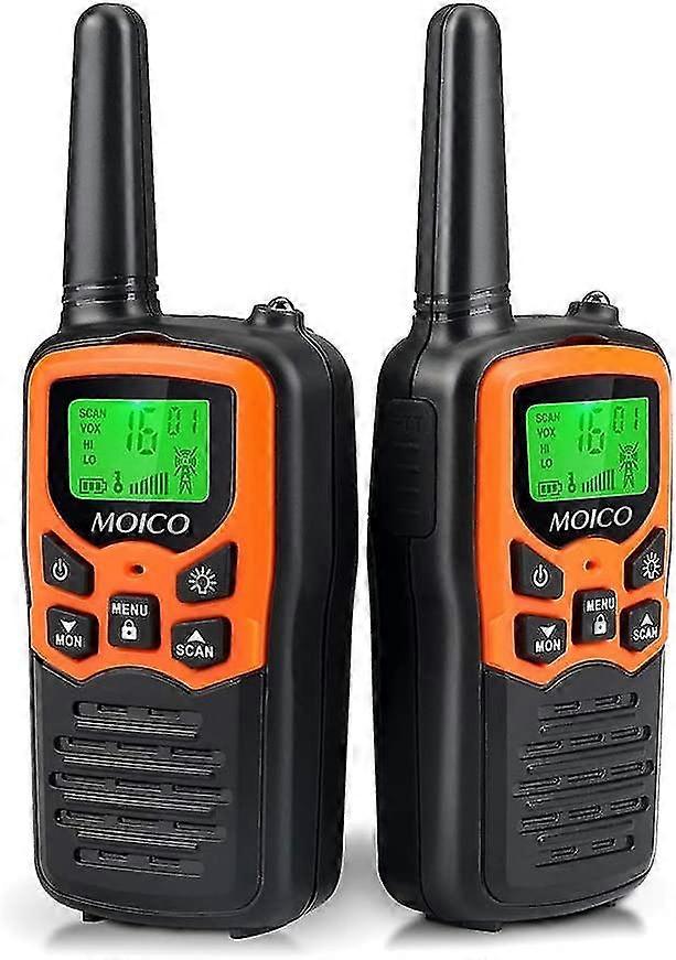 long range walkie talkies for adults with 22 frs channels, family walkie talkie with led flashlight vox lcd display for hiking camping trip (orange 2