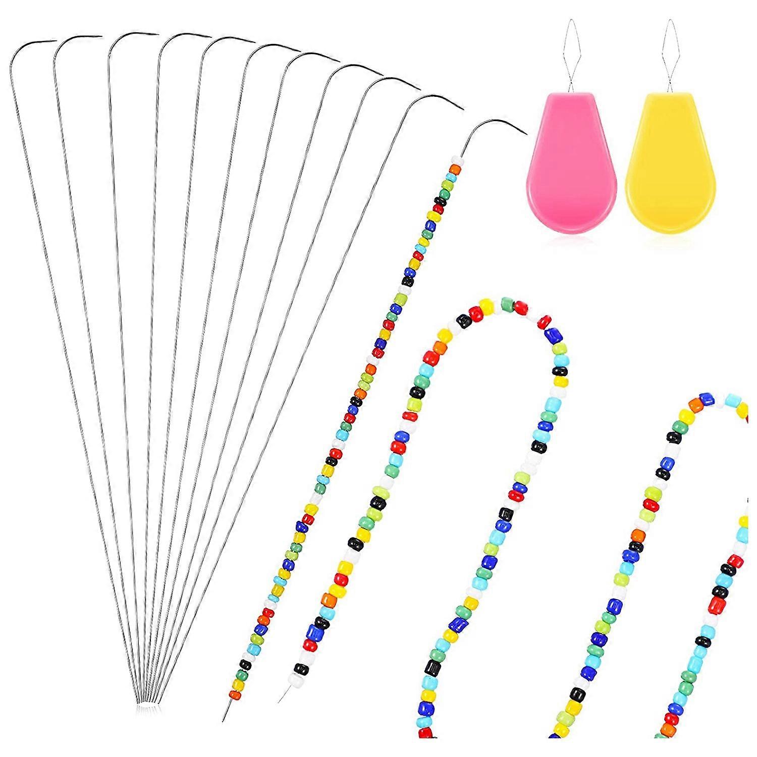 Curved Beading Needle with Bead Needle Threader,Bead Spinner Needle Stringing Tool Bead Needle for