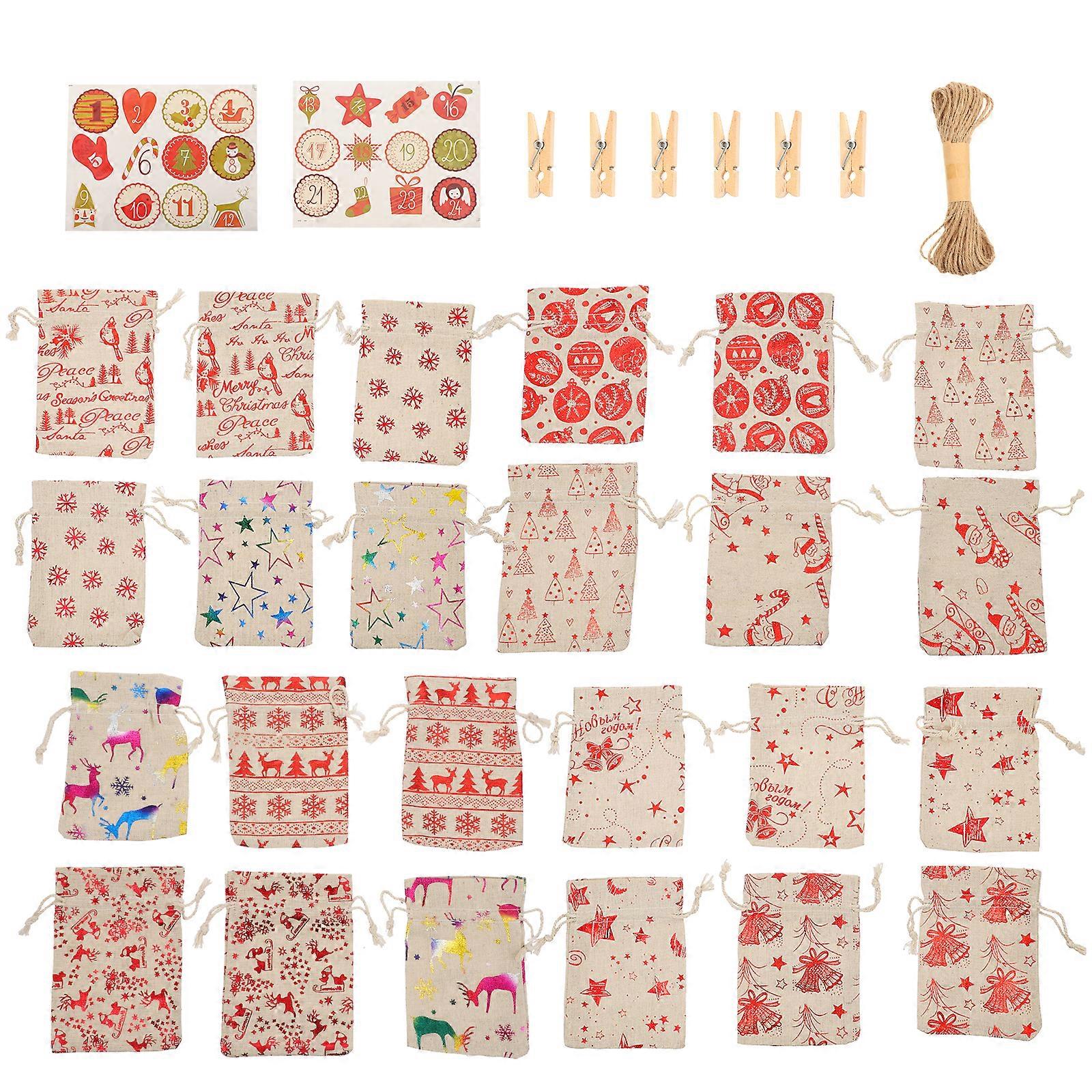 24pcs Candy Gift Drawstring Countdown Bags Christmas Cookie Storage Pouches Set