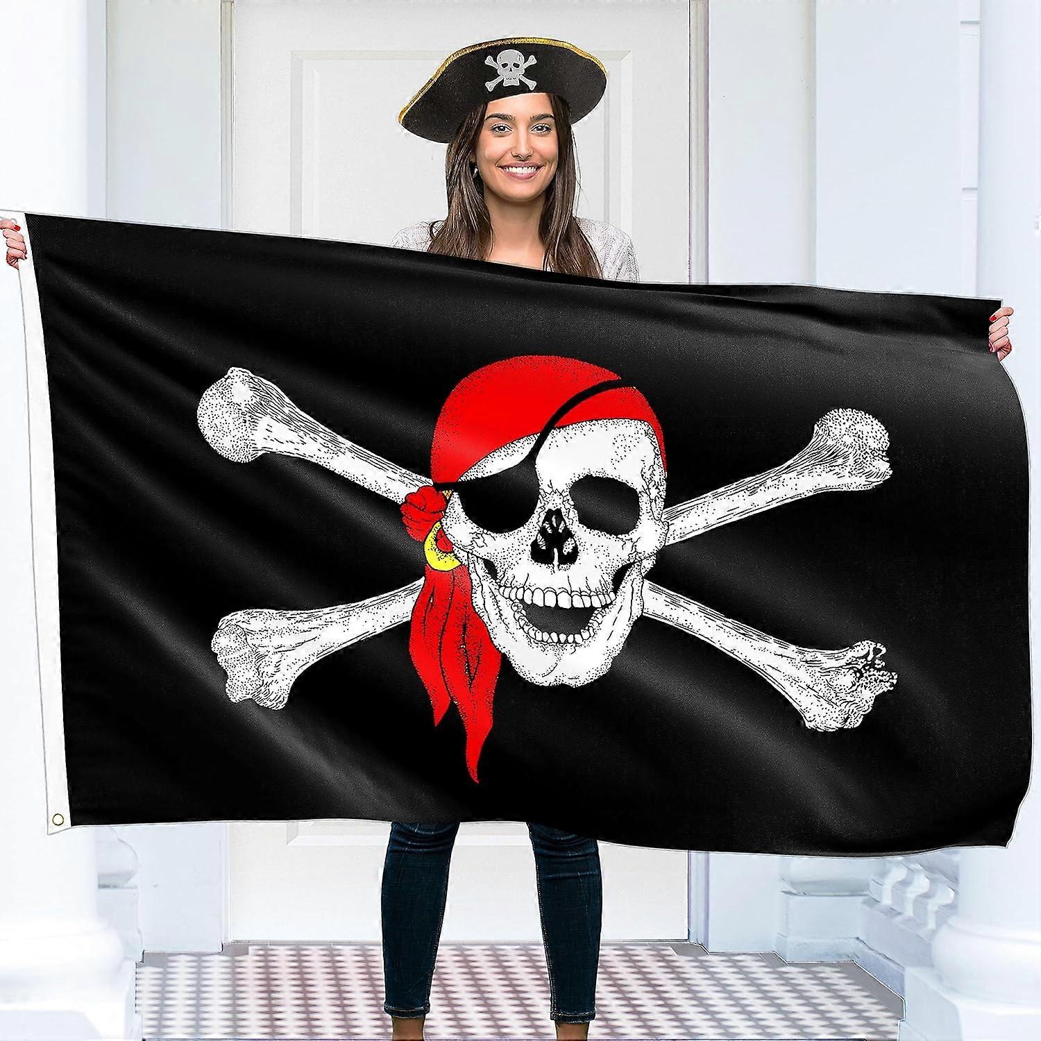 Pirate Flag  Jolly Roger Flag - Double-sided Print  90G polyester - Double Seam - 2 brass eyelets, large 5ft x 3ft