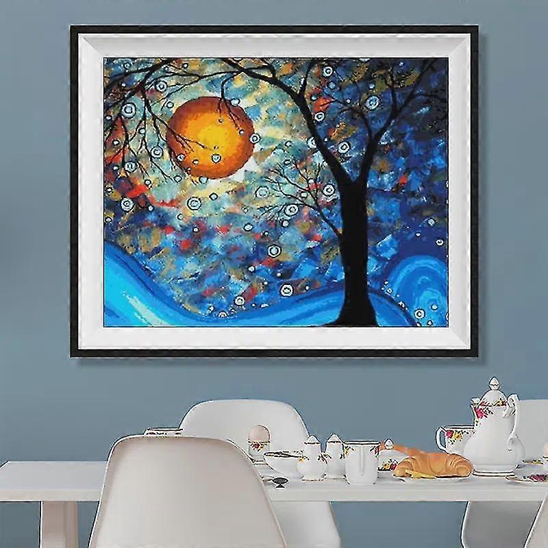 1pc 5d Mosaic Diy Diamond Painting, Round Rhinestone, Painted Tree Pattern