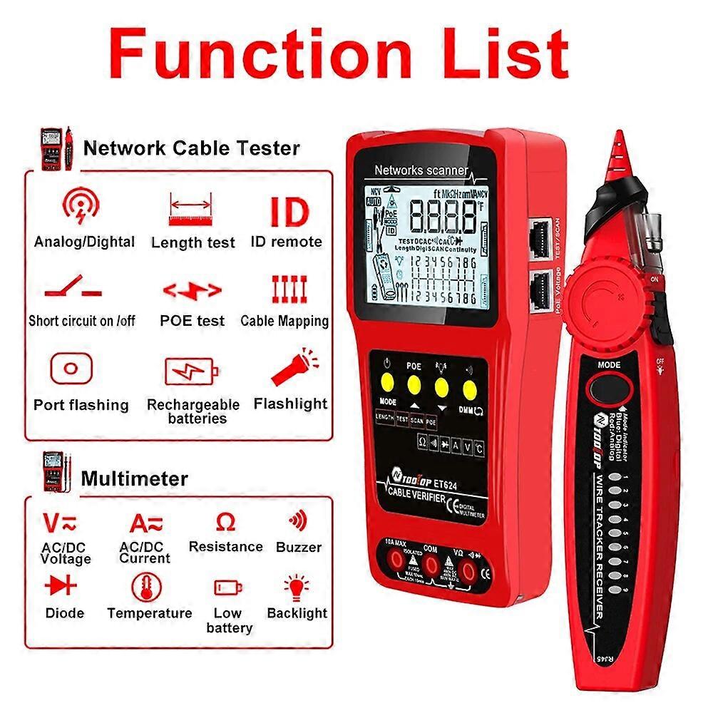 3in1 Network Cable Finder Cable Length Measuring Instrument Multimeter LCD Display Backlight Analogs Digital Search POE Test