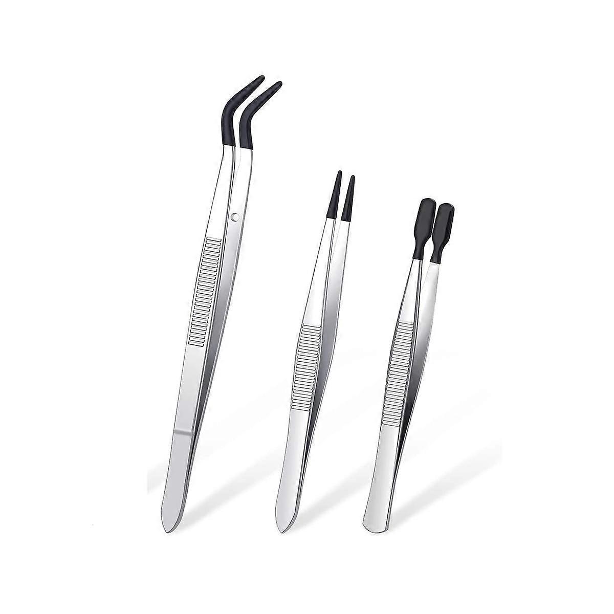 3 kpl pinsetit kumikärjillä pinsetit PVC-pinnoitetut pinsetit, kumi suora ja litteä kärki t
