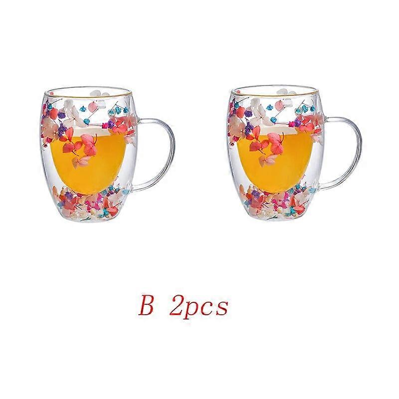 Kreatív duplafalú kávésbögre Valódi szárított virág töltőpohár Karácsonyi ajándékok Magas boroszilikát üvegcsésze fogantyúval