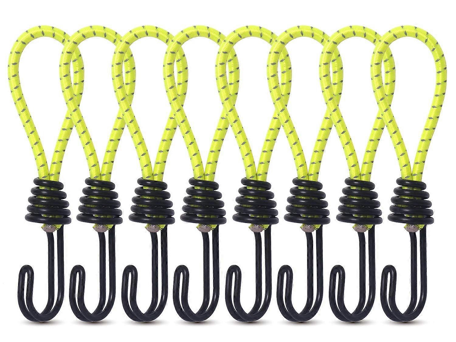 Outdoor Bungee Cords with Hooks - 8pcs Tent Elastic Rope Buckle Hooks(yellow)