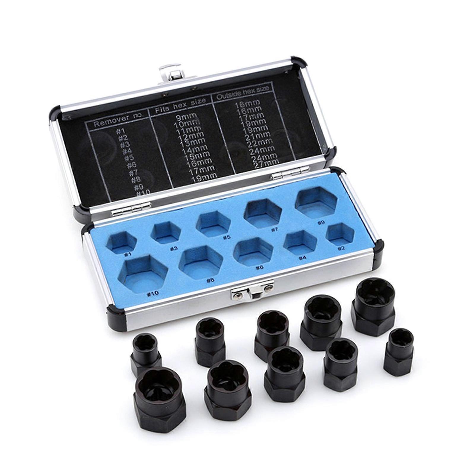 11pcs Nut Extractor Kit Screw Extractor Damaged Bolt Remover Broken Stud Spanner avec étui de rangement
