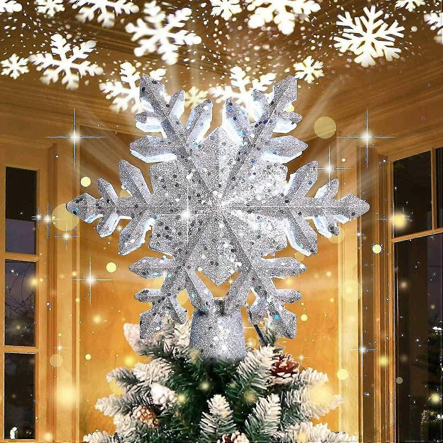 2024 New Christmas Tree Topper Star Led With Snowflakes Projector Light Tree Top Projector Christmas Replica