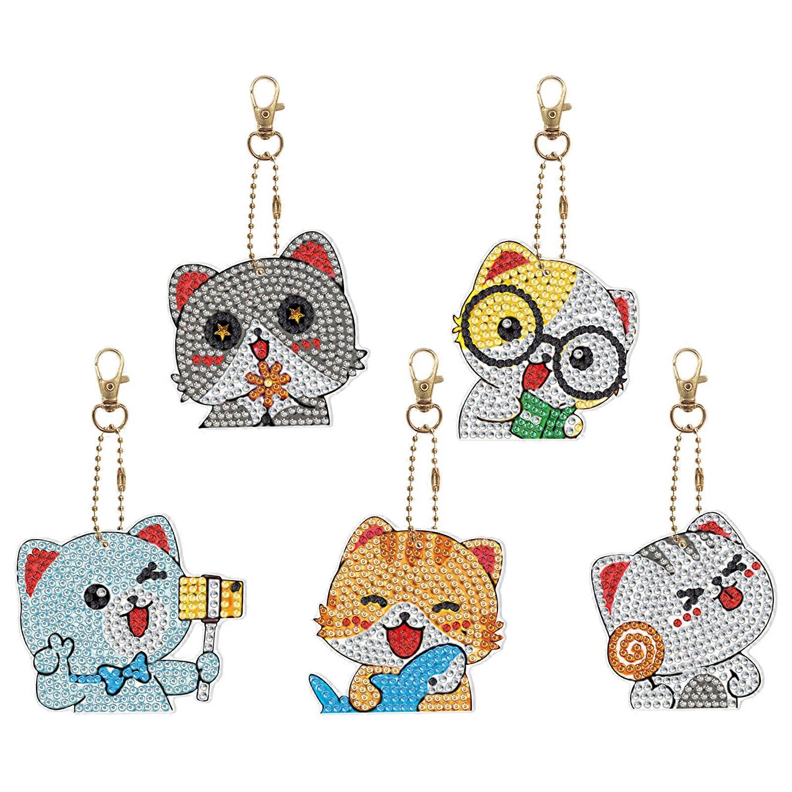 5 pack diamond painting keychain cat