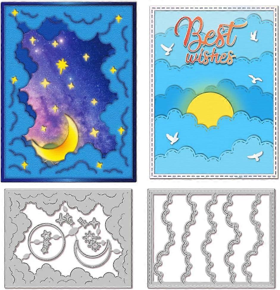 Clouds Frame Cutting Dies for Card Making Clouds Background Metal Die Cuts Moon Stars Sun Cutting Dies Templates for Scrapbooking Journal Embossing Pa