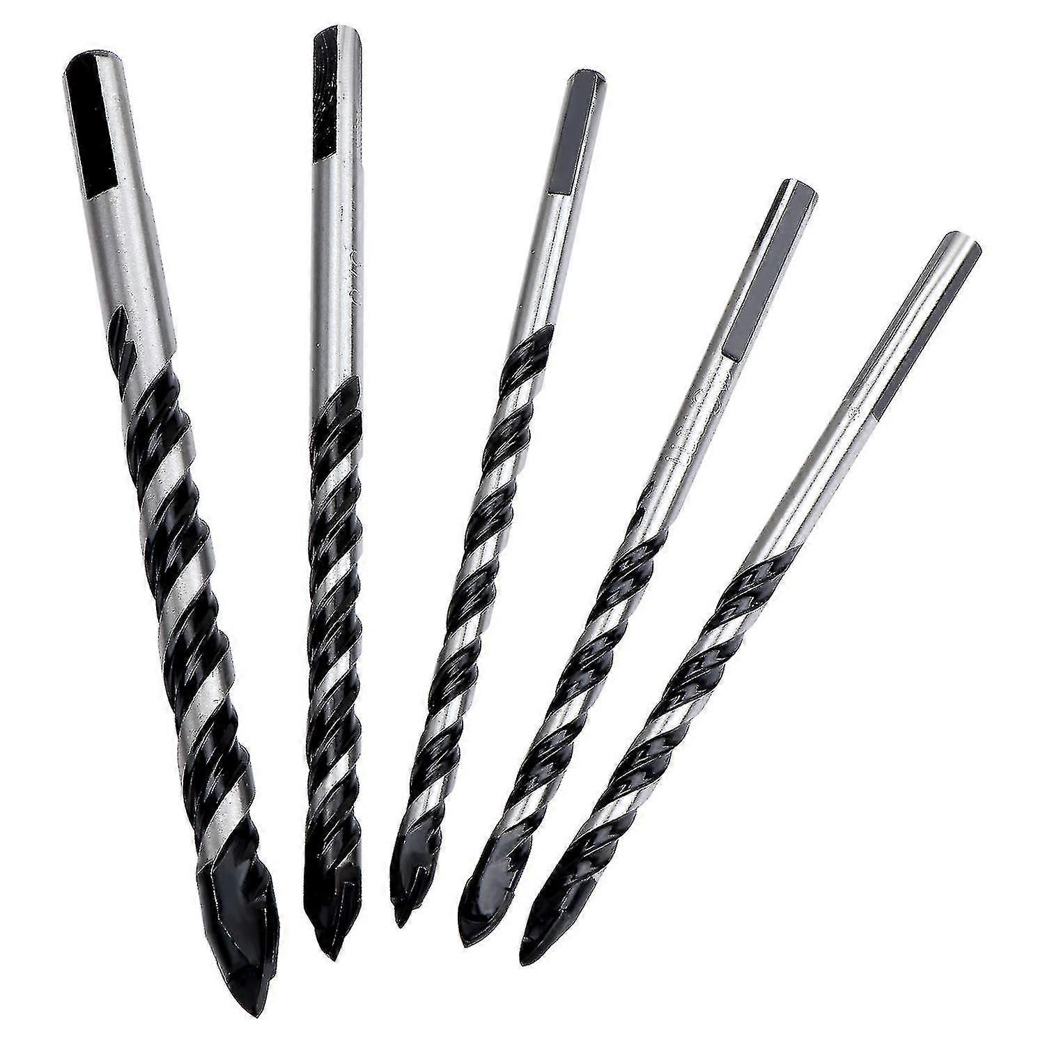5pcs Multi-material Masonry Drill Bit Set, Triangular Alloy Tip 6mm, 8mm, 10mm, 12mm