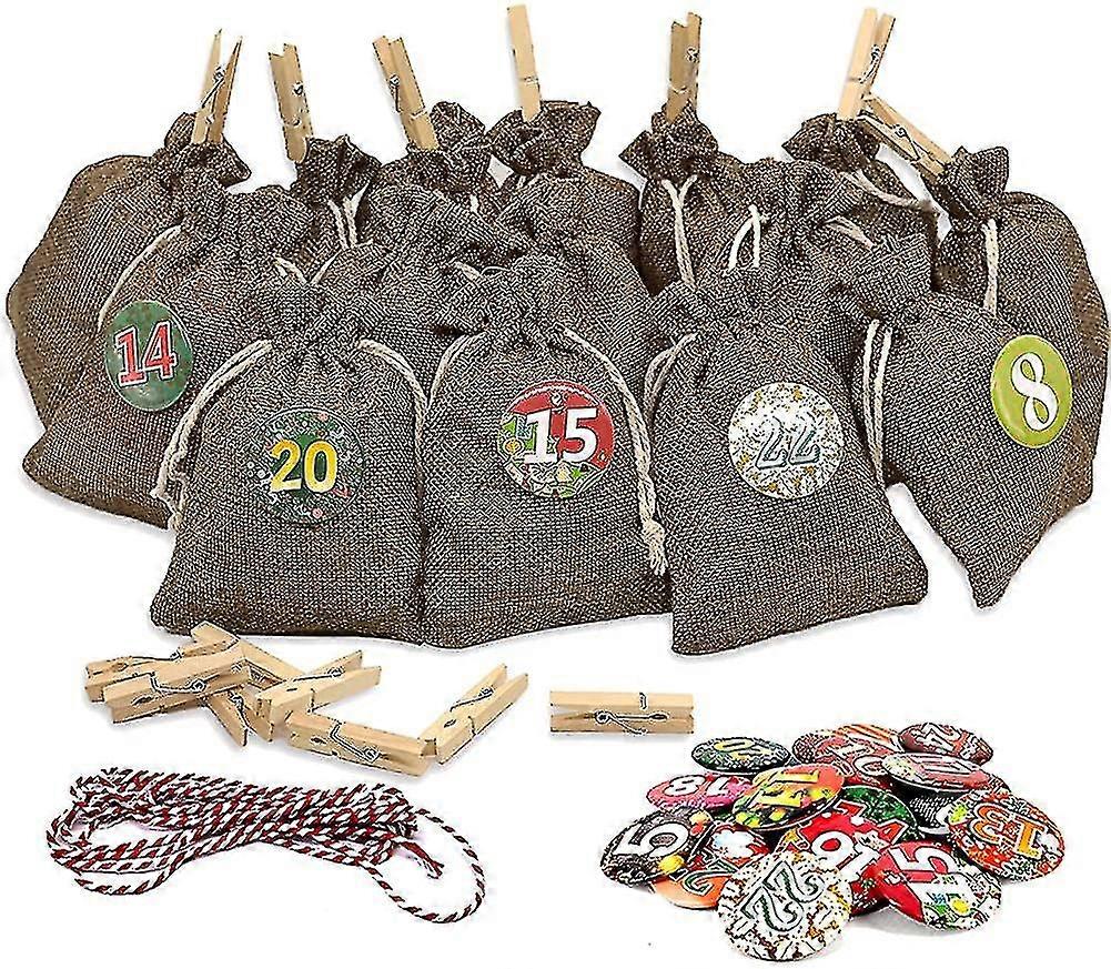 Advent Calendar For Filling Large 13x17cm, Christmas Calendar Jute Bag