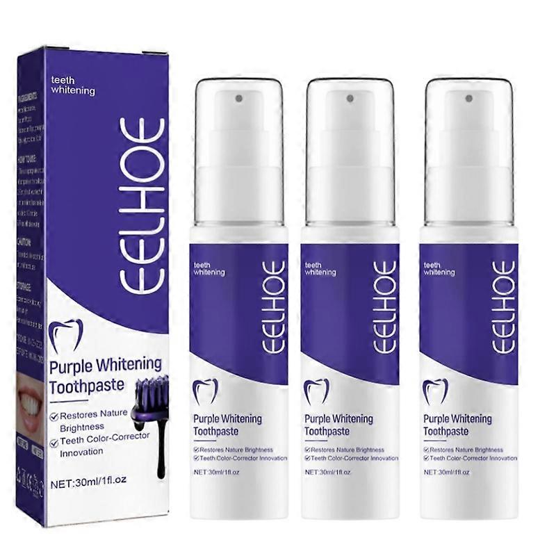 3X Purple Toothpaste for Teeth Whitening Color Corrector Teeth Cleaning