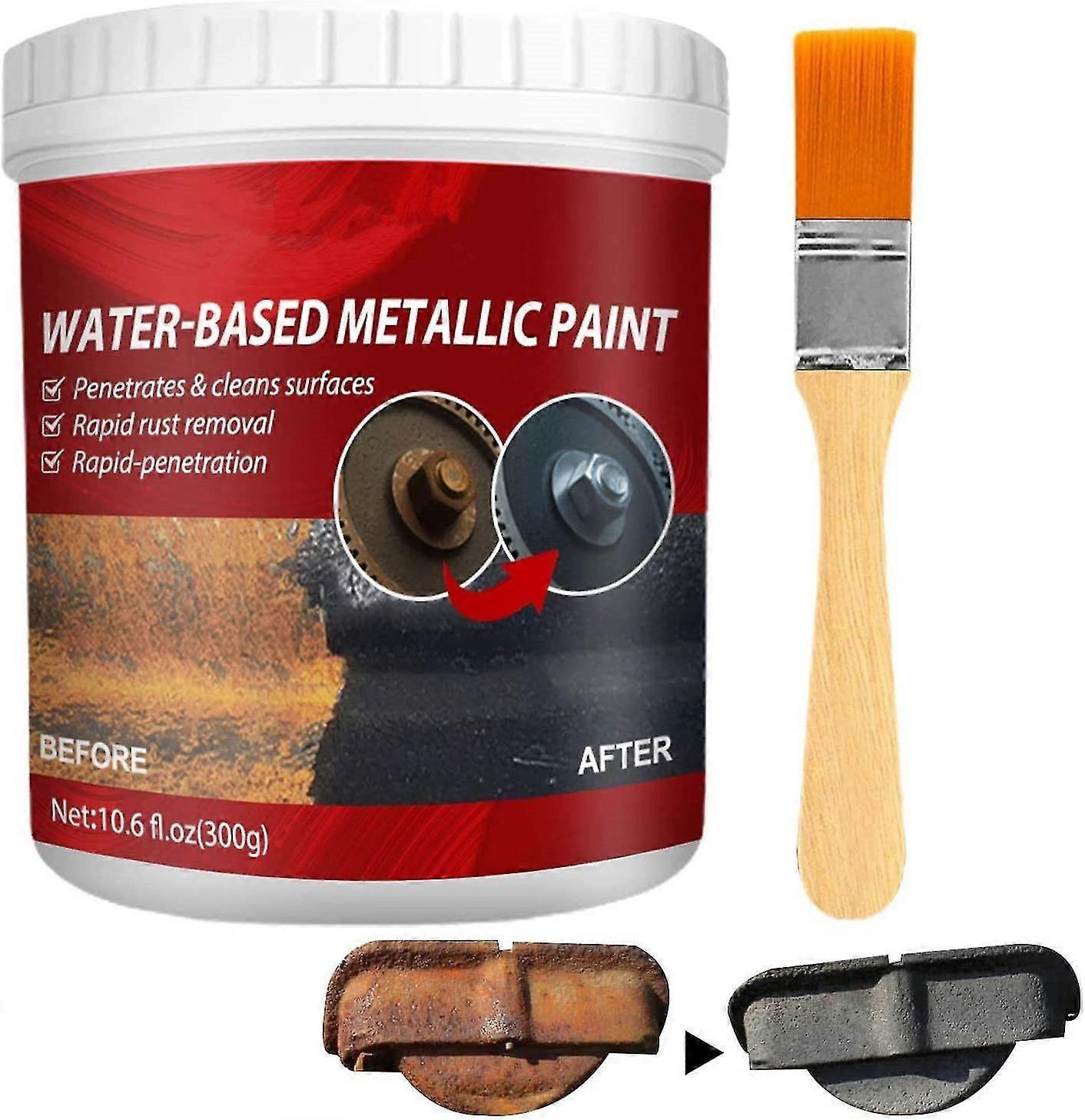 Rust Converter Water Based Metallic Paint, 300g Metal Rust Remover With Brush, Rust Primer For Stopping Rust
