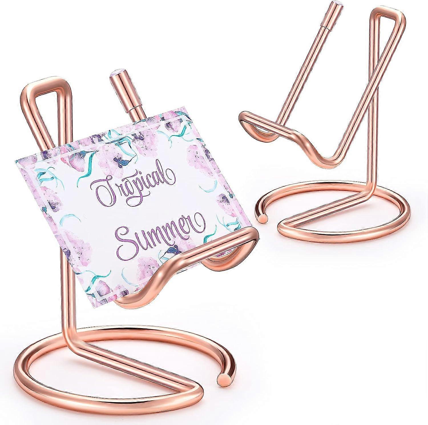 2 Pieces Metal Business Card Holder for Desk Cell Phone Stand Elegant Line Business Card Display Holder Stand Office Desktop Business Name Card Org