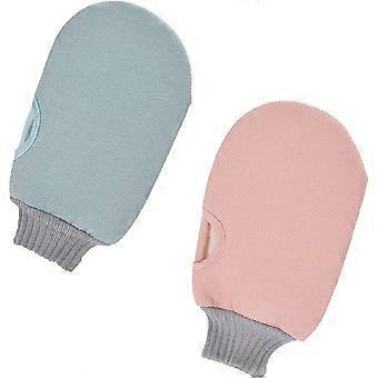 Exfoliating scrubbing mitt. Double sided wearable scrubbing sponge glove. Remove dead skin, deep clean in the shower or bathPink and Blue 2pcs)