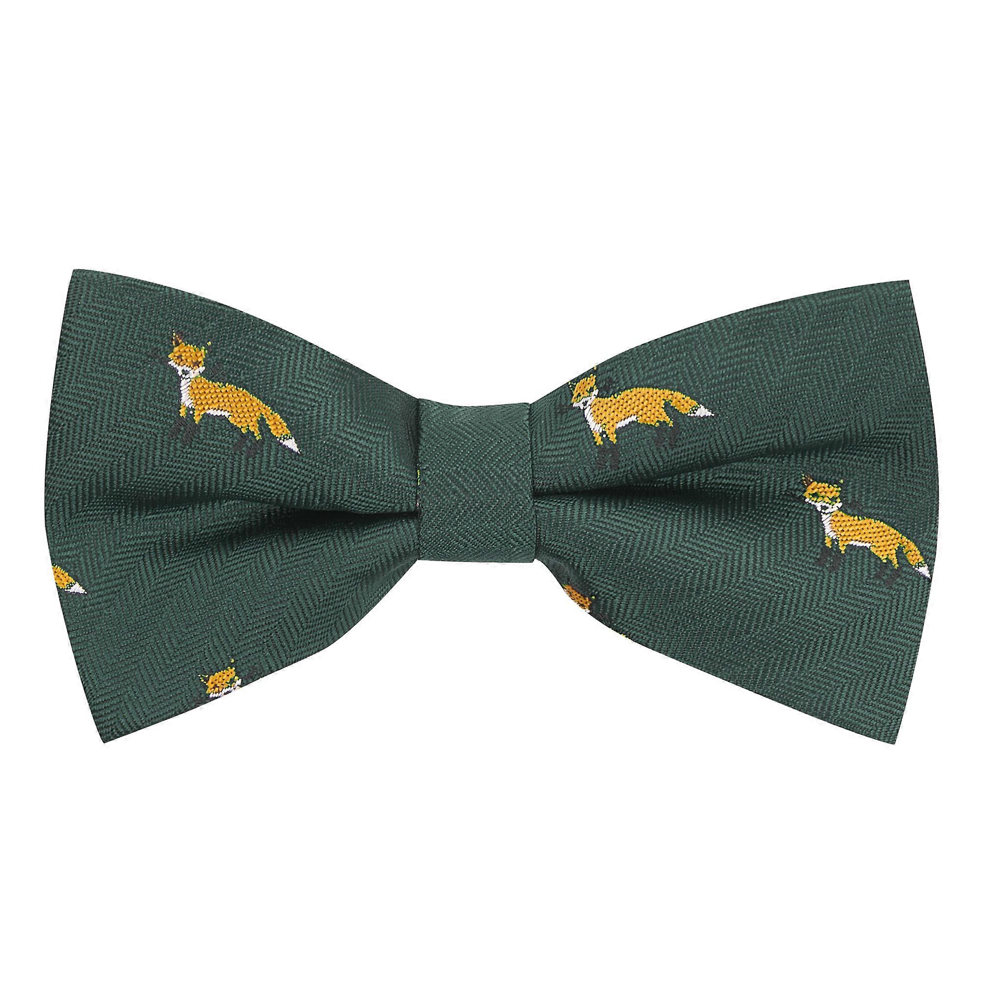 Dark Green Fox Herringbone Bow Tie
