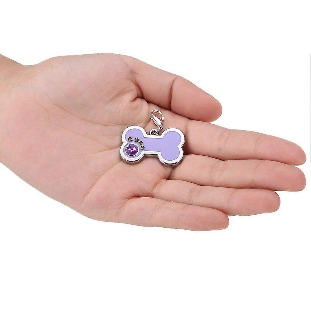 Alloy Pet ID Tag Dog Cat Animal Name Identification Pendant Bone Shape (Purple)
