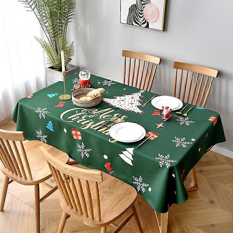 Christmas Tree Text Pattern Rectangular Tablecloth Waterproof and Dustproof Party Decoration Restaurant Tablecloth Mat