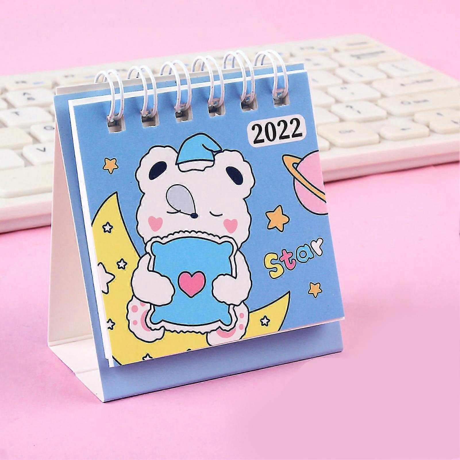 2022 Blue Bear Cartoon Desk Calendar with Exquisite Design and 360-Degree Page Turning Stability