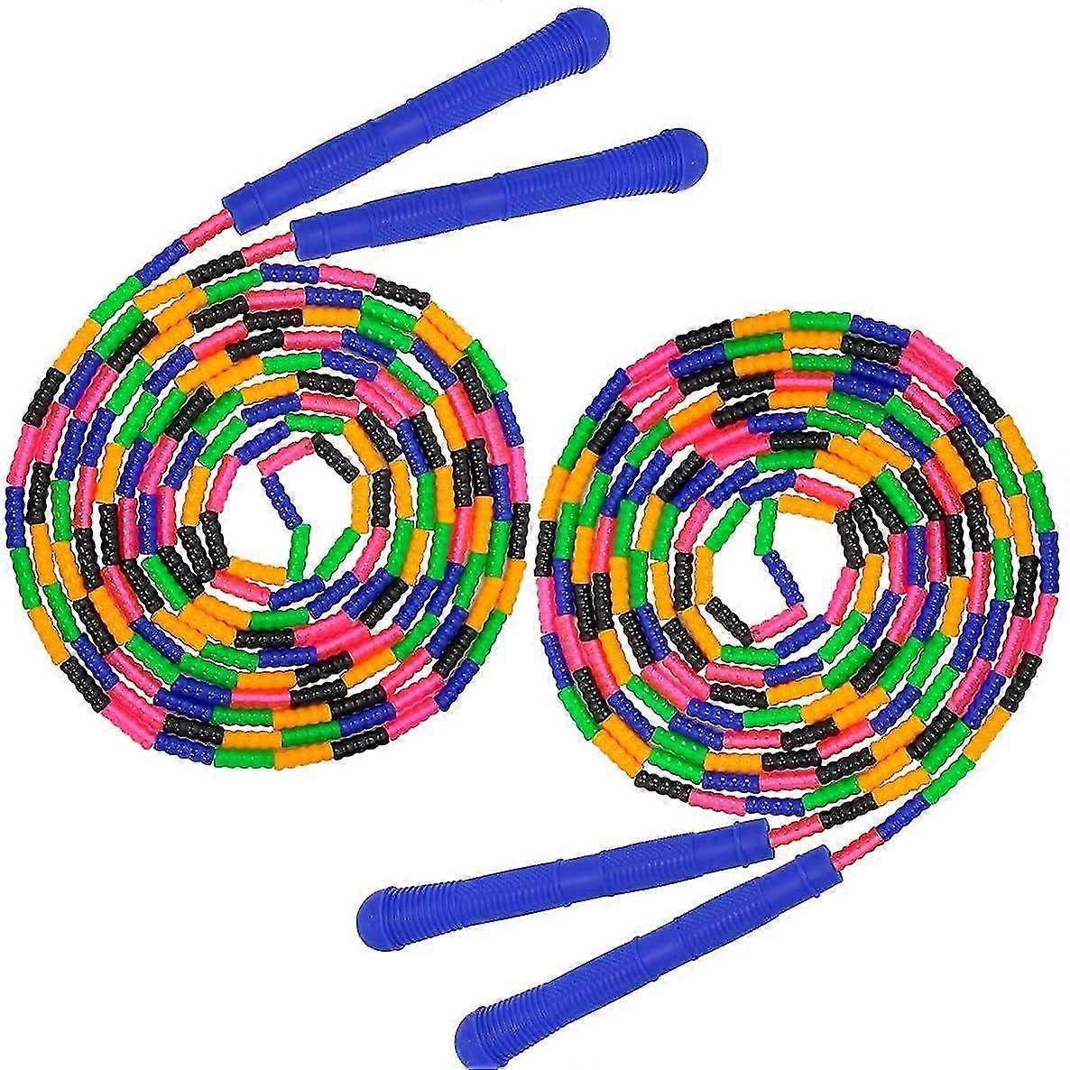 9.2 Ft Long Jump Rope(2 Pack), Double Dutch Jump Rope, Soft Beaded Skipping Rope Compatible With Kids Adults, Plastic Segmented Jump Rope(rainbow)