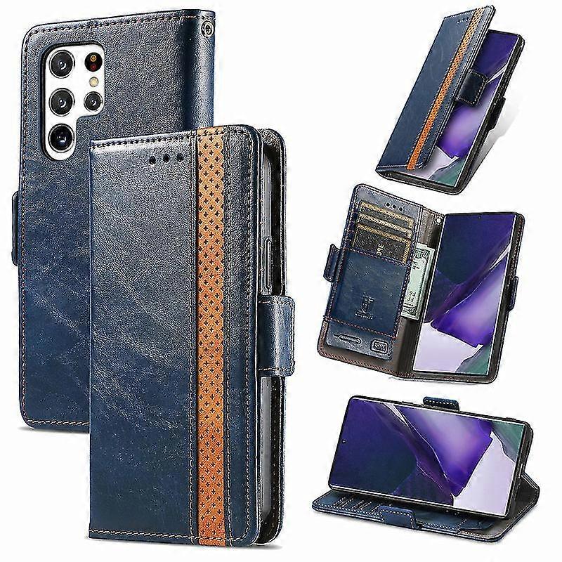 Phone Case For Galaxy S22 Plus Phone Leather Case Flip Business Card Holder Shockproof Protective Case blue