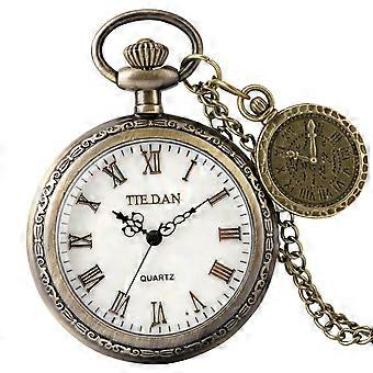 Charm Bronze Quartz Necklace Watch Men Women Roman Numerals Pendant Accessory Vintage Fashion Antique Pocket Clock Gifts