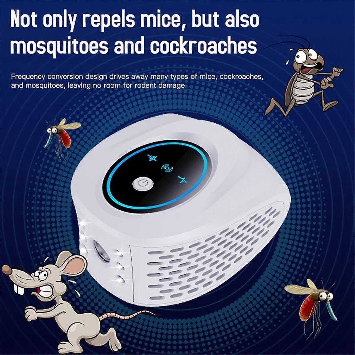 High Power Repeller 360 Ultrasonic Insect Repeller with 6 Strobe Lights Effectively Repels Rodents with USB Cable,White