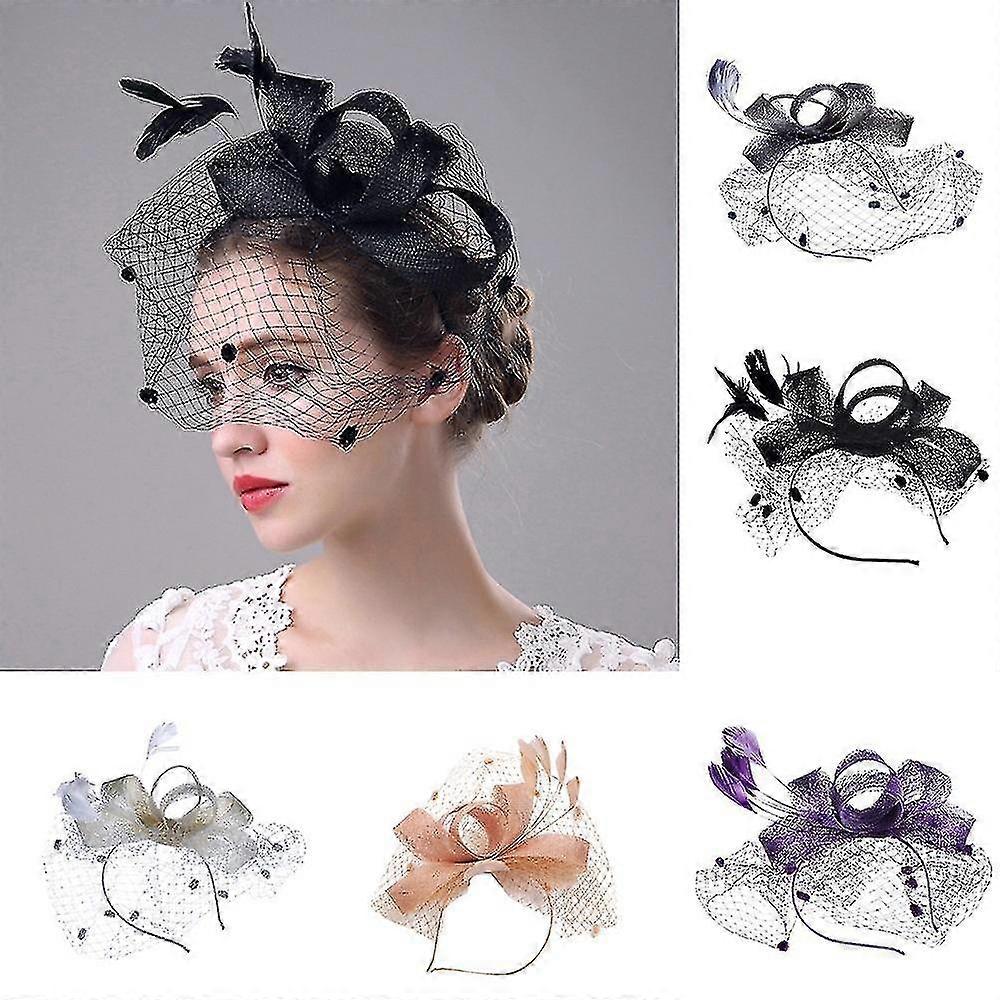 Femmes Mariage Mesh Chapeau Fascinateur Penny Rubans Plumes Fête Plume Rétro Élégant Bandes de Cheveux Hoop