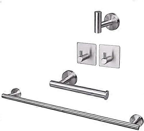5 stk baderomsutstyr rustfritt stål-håndklestativ sett forlenge håndklestang + toalettpapirholder + 3 kappe håndklekroker