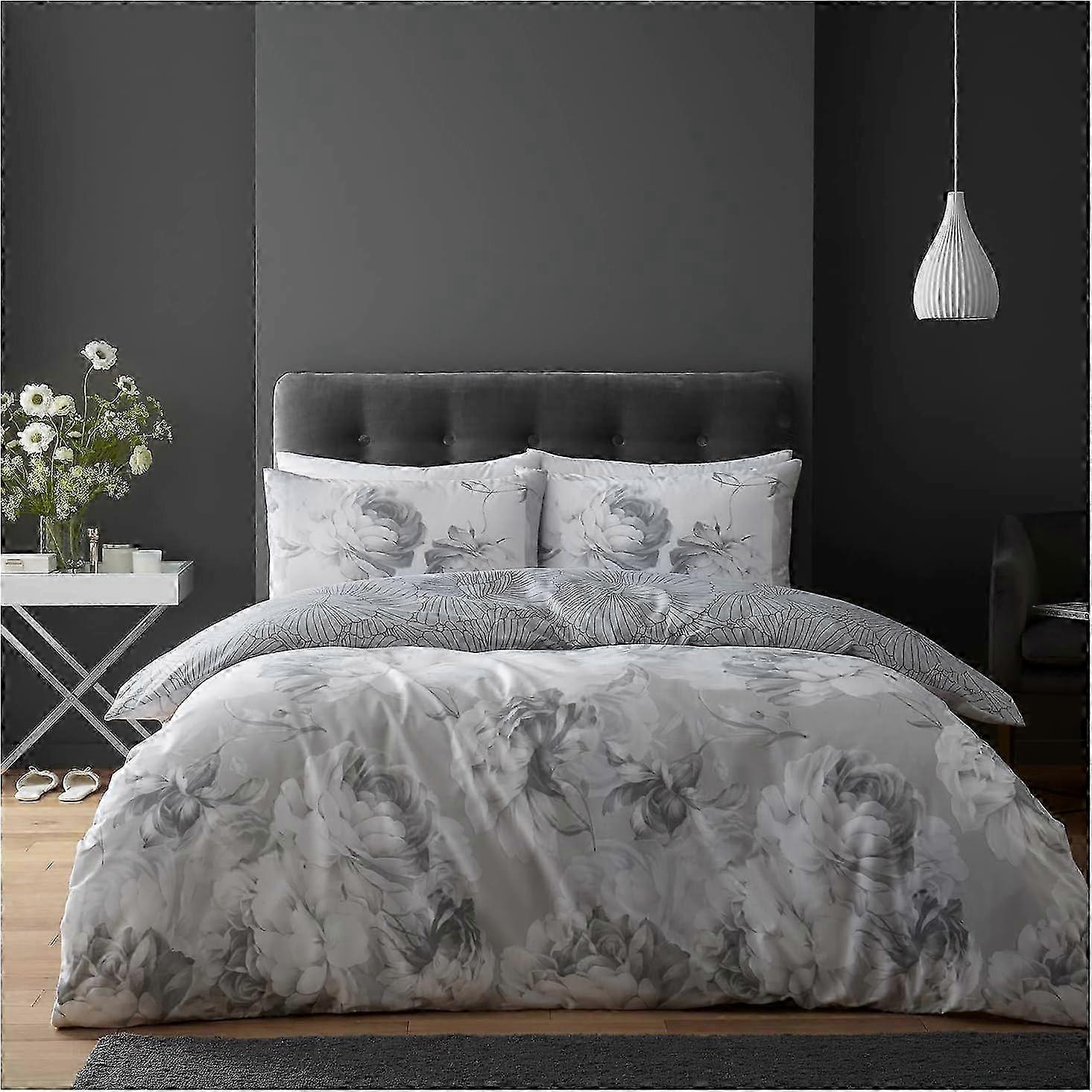 Capa de Edredom Botânica J1401 Bed Sheets, Roupa de Cama com Padrão de Flor, Macia & Aconchegante Capas de Colcha Reversíveis com Fronhas Florais, Rosa, 3 P