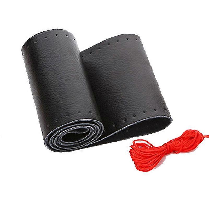 3 pieces universal car leather 38cm (black with red thread), stitched steering wheel DIY fashion breathable and anti-glare