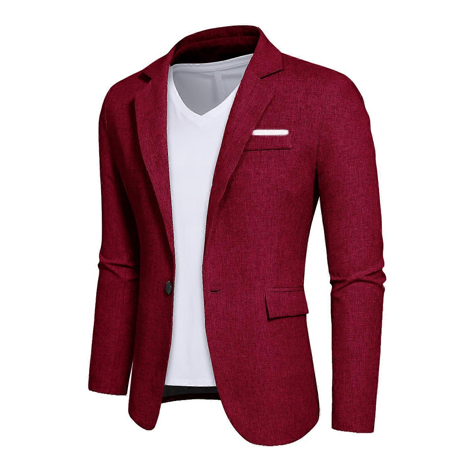 Mens Casual Linen Blazers One Button Slim Fit Suit Jackets