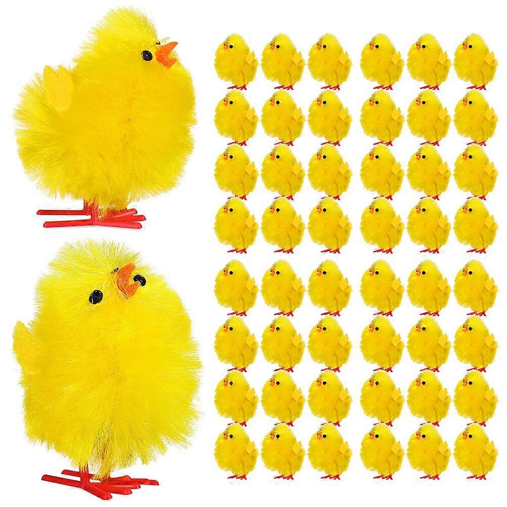 60pcs Mini Chicks Plastic Plush Chicken Figures Mini Chick Figurines Easter Mini Statue Decor